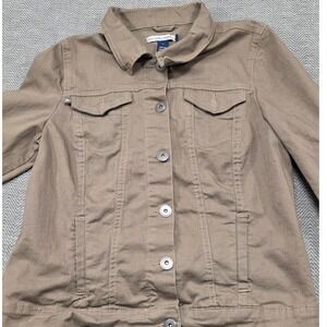 Bandolino Blu Womens Medium Taupe Brown‎ Denim Trucker Jacket Stretch Cotton M